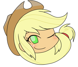 Size: 740x640 | Tagged: safe, alternate version, artist:batipin, derpibooru import, part of a set, applejack, equestria girls, blushing, freckles, one eye closed, simple background, transparent background, wink