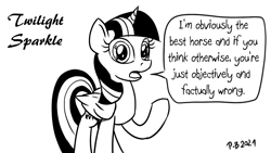 Size: 1200x675 | Tagged: safe, artist:pony-berserker, derpibooru import, twilight sparkle, twilight sparkle (alicorn), alicorn, pony, pony-berserker's twitter sketches, best pony, female, looking at you, mare, monochrome, talking to viewer