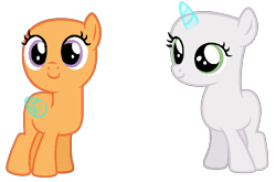 Size: 775x512 | Tagged: safe, artist:shiibases, derpibooru import, oc, oc only, pegasus, pony, unicorn, bald, base, duo, eyelashes, female, filly, horn, pegasus oc, simple background, smiling, transparent background, unicorn oc, wings