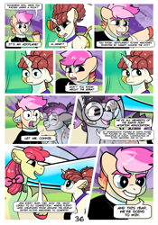 Size: 2100x3000 | Tagged: safe, artist:loryska, derpibooru import, apple bloom, oc, oc:clarabelle, oc:conundrum solar flare, oc:niko, hybrid, pony, zony, comic:friendship grows, adopted offspring, ear fluff, ears, magical lesbian spawn, offspring, parent:derpy hooves, parent:doctor whooves, parent:quibble pants, parent:rainbow dash, parent:sweetie belle, parents:doctorderpy, parents:quibbledash, plane, starry eyes, unshorn fetlocks, wingding eyes