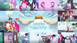 Size: 1280x721 | Tagged: safe, derpibooru import, edit, edited screencap, editor:quoterific, screencap, apple bloom, applejack, bon bon, flash sentry, fluttershy, lyra heartstrings, maud pie, pinkie pie, rainbow dash, rarity, sci-twi, sunset shimmer, sweetie drops, trixie, twilight sparkle, winona, dog, better together, equestria girls, holidays unwrapped, clothes, cold, crossed arms, cutie mark, cutie mark on clothes, eyes closed, female, food, fork, geode of empathy, glasses, hat, humane five, humane seven, humane six, jacket, jewelry, leather, leather jacket, magical geodes, male, necklace, nose in the air, open mouth, saving pinkie's pie, snow, snowball, snowball fight, souffle, sweater, tree