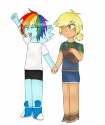 Size: 388x464 | Tagged: artist needed, source needed, safe, derpibooru import, applejack, rainbow dash, equestria girls, appledash, cute, dashabetes, female, holding hands, lesbian, shipping