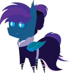 Size: 5795x6073 | Tagged: safe, artist:tikibat, derpibooru exclusive, derpibooru import, oc, oc only, oc:stardust, oc:stardust(cosmiceclipse), bat pony, pony, bat pony oc, bat wings, bow, clothes, crossdressing, dress, ear fluff, ears, fangs, femboy, hair bow, male, membranous wings, pointy ponies, simple background, slit eyes, socks, solo, stallion, striped socks, transparent background, wings