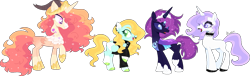 Size: 1747x531 | Tagged: safe, artist:kurosawakuro, derpibooru import, oc, oc only, changepony, hybrid, pegasus, pony, unicorn, choker, female, mare, offspring, parent:fancypants, parent:fleur-de-lis, parent:lightning dust, parent:pharynx, parent:prince blueblood, parent:princess celestia, parent:princess luna, parent:the great seedling, parents:fancyfleur, parents:lunarynx, simple background, transparent background