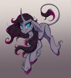 Size: 1759x1928 | Tagged: safe, artist:confetticakez, derpibooru import, oleander, classical unicorn, unicorn, them's fightin' herds, cloven hooves, community related, curved horn, female, gradient background, horn, leonine tail, mare, solo, unshorn fetlocks