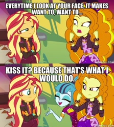 Size: 600x674 | Tagged: safe, derpibooru import, edit, edited screencap, screencap, adagio dazzle, sonata dusk, sunset shimmer, better together, equestria girls, sunset's backstage pass!, caption, crossed arms, image macro, memeful.com, text