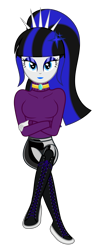 Size: 6000x15601 | Tagged: safe, alternate version, artist:severity-gray, derpibooru import, oc, oc:coldlight bluestar, human, equestria girls, blouse, bobby pin, boots, clothes, crossed arms, crossed legs, humanized, jewelry, latex, latex leggings, latex pants, lipstick, looking at you, makeup, necklace, shoes, simple background, sitting, sneakers, solo, tiara, transparent background, vector