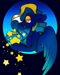 Size: 1080x1350 | Tagged: safe, artist:tessa_key_, derpibooru import, oc, oc only, pegasus, pony, abstract background, bedroom eyes, bust, eyelashes, female, hoof hold, mare, pegasus oc, solo, stars, tangible heavenly object, wings