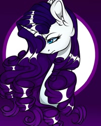 Size: 1080x1350 | Tagged: safe, artist:tessa_key_, derpibooru import, rarity, pony, unicorn, abstract background, bedroom eyes, bust, ear fluff, ears, eyelashes, female, frown, horn, mare, solo