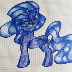 Size: 1080x1080 | Tagged: safe, artist:tessa_key_, derpibooru import, princess luna, alicorn, pony, ear fluff, ears, eyelashes, female, graph paper, horn, mare, smiling, solo, traditional art, wings