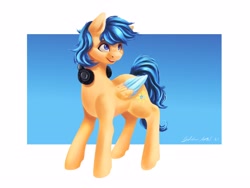 Size: 4000x3000 | Tagged: safe, artist:galinn-arts, derpibooru import, oc, oc only, pegasus, pony, headphones, smiling, solo