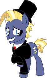 Size: 1773x2922 | Tagged: safe, artist:peternators, derpibooru import, star tracker, earth pony, pony, colt, freckles, grin, handsome, hat, male, necktie, nervous, nervous grin, simple background, smiling, solo, teenager, transparent background