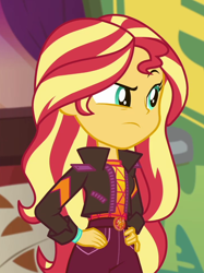 Size: 734x980 | Tagged: safe, derpibooru import, screencap, sunset shimmer, better together, equestria girls, sunset's backstage pass!, cropped, solo