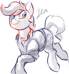 Size: 1850x1979 | Tagged: safe, artist:dimfann, derpibooru import, applejack, earth pony, pony, clothes, looking at you, shirt, sketch, smiling, solo