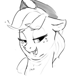 Size: 823x896 | Tagged: safe, artist:dimfann, derpibooru import, applejack, earth pony, pony, dialogue, lidded eyes, looking at you, open mouth, sketch, smiling, solo, triple chin, y'all