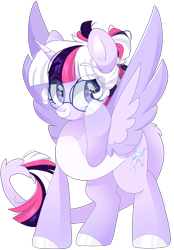 Size: 1755x2517 | Tagged: safe, artist:cinnamontee, derpibooru import, oc, oc only, oc:mystic mysteries, alicorn, pony, alicorn oc, female, glasses, leonine tail, looking away, looking sideways, mare, simple background, smiling, solo, transparent background