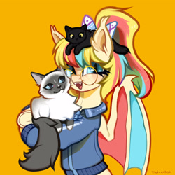 Size: 3000x3000 | Tagged: safe, artist:rrd-artist, derpibooru import, oc, oc only, bat pony, cat, pony, bat pony oc, solo