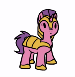 Size: 612x628 | Tagged: safe, artist:neuro, oc, oc only, pony, unicorn, animated, armor, dancing, female, gray background, guardsmare, helmet, hoof shoes, horn, image, maniac, mare, mp4, royal guard, simple background, smiling, solo, sound, unicorn oc