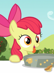 Size: 302x405 | Tagged: safe, screencap, apple bloom, earth pony, pony, brotherhooves social, adorabloom, cute, female, filly, happy, smiling, solo, tongue, tongue out