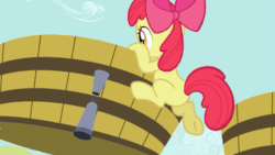 Size: 720x405 | Tagged: safe, screencap, apple bloom, earth pony, pony, brotherhooves social, animated, climbing, female, filly, gif, rear view, solo, underhoof