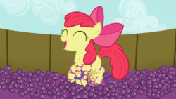 Size: 720x405 | Tagged: safe, screencap, apple bloom, earth pony, pony, brotherhooves social, adorabloom, animated, cute, female, filly, food, gif, grape stomping, grapes, happy, open mouth, smiling, solo, stomping, trotting, trotting in place