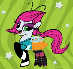 Size: 568x534 | Tagged: safe, artist:persicute, derpibooru import, pony, eyeshadow, female, looking back, maggie pesky, makeup, mare, open mouth, ponified, pose, solo, the buzz on maggie