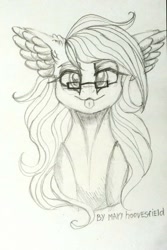 Size: 683x1024 | Tagged: safe, artist:maryhoovesfield, derpibooru import, oc, oc only, earth pony, pony, :p, bust, ear fluff, ears, earth pony oc, eyelashes, female, grayscale, mare, monochrome, signature, smiling, solo, tongue, tongue out, traditional art