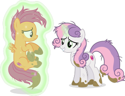 Size: 9393x7160 | Tagged: safe, artist:kojibiose, derpibooru import, scootaloo, sweetie belle, pony, growing up is hard to do, absurd resolution, magic, mud, older, simple background, transparent background