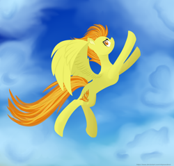 Size: 3140x3000 | Tagged: safe, artist:chipwanderer, derpibooru import, spitfire, pegasus, pony, cloud, female, high res, looking at you, mare, sky, solo, wings