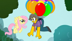 Size: 1191x670 | Tagged: safe, artist:haileykitty69, derpibooru import, fluttershy, human, pegasus, balloon, crossover, crossover shipping, duo, female, fluttermour, male, mare, seymour skinner, shipping, the simpsons, wat