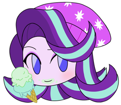 Size: 740x640 | Tagged: safe, artist:batipin, derpibooru import, starlight glimmer, equestria girls, beanie, food, hat, ice cream, messy eating, solo, that human sure does love ice cream