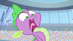 Size: 1266x720 | Tagged: safe, derpibooru import, screencap, spike, equestria games (episode), equestria games, inhaling, open mouth, solo
