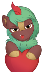 Size: 1607x2605 | Tagged: safe, artist:starlight, derpibooru import, oc, oc only, oc:selketo, kirin, pony, bust, chest fluff, commission, portrait, seductive, shading, simple background, solo, tongue, tongue out, transparent background