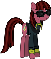 Size: 1236x1417 | Tagged: safe, alternate version, artist:lightningbolt, derpibooru exclusive, derpibooru import, earth pony, pony, .svg available, clothes, cobra starship, eyeshadow, female, hoodie, lidded eyes, makeup, mare, ponified, shirt, simple background, smiling, solo, standing, sunglasses, svg, transparent background, undershirt, vector, victoria asher