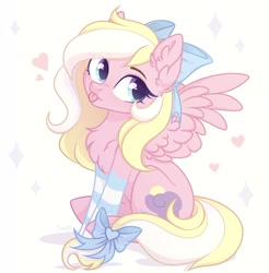 Size: 4046x4107 | Tagged: safe, artist:sparkling_light, derpibooru import, oc, oc only, oc:bay breeze, pegasus, pony, :p, blushing, bow, chest fluff, clothes, cute, ear fluff, ears, female, hair bow, heart, mare, ocbetes, signature, simple background, sitting, socks, solo, spread wings, striped socks, tail bow, tongue, tongue out, white background, wings
