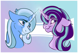 Size: 1280x881 | Tagged: safe, artist:sallybatbridge, derpibooru import, starlight glimmer, trixie, pony, unicorn, female, lesbian, shipping, startrix