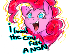 Size: 785x609 | Tagged: safe, artist:testostepone, derpibooru import, pinkie pie, coffee, colored sketch, covfefe, female, pinkie found the coffee, solo