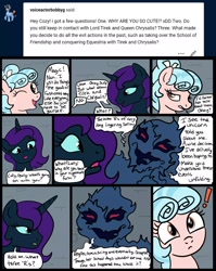 Size: 1536x1928 | Tagged: safe, artist:sjart117, derpibooru import, idw, cozy glow, larry, shadowfright, oc, oc:nyx, alicorn, pony, unicorn, ask, ask dust rock, ask nyx, castle of the royal pony sisters, comic, female, filly, idw reference, nightmare creature, permission given, teenager, tumblr