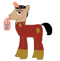 Size: 668x676 | Tagged: safe, artist:strelokfaggot, derpibooru import, pony, unicorn, 4chan, drinking, magic, shazam, smug, superhero