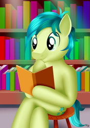 Size: 1920x2716 | Tagged: safe, artist:leonkay, derpibooru import, sandbar, earth pony, pony, library, male, reading, sitting, solo