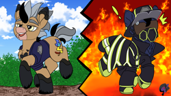 Size: 3840x2160 | Tagged: safe, artist:brainiac, derpibooru import, oc, oc:rio grande, firefighter, male, solo, stallion