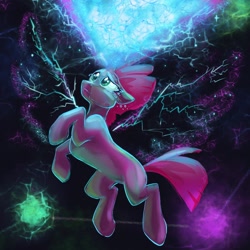 Size: 2048x2048 | Tagged: safe, artist:pfeffaroo, derpibooru import, tempest shadow, pony, unicorn, crying, ears, electricity magic, female, fireworks, floppy ears, high res, lightning, looking up, magic, mare, solo, tears of joy, teary eyes, three quarter view