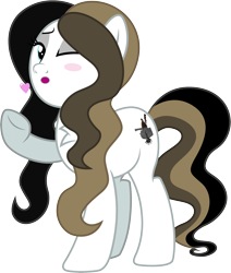 Size: 2438x2877 | Tagged: safe, artist:illumnious, derpibooru import, oc, oc only, oc:chocolate fudge, pegasus, blue eyes, cute, female, heart, looking at you, one eye closed, simple background, solo, transparent background, wink, winking at you