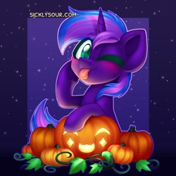 Size: 1182x1182 | Tagged: safe, artist:sickly-sour, derpibooru import, oc, oc only, pony, unicorn, halloween, holiday, jack-o-lantern, pumpkin