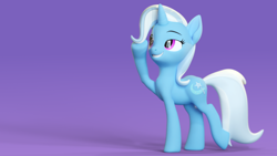 Size: 3840x2160 | Tagged: safe, artist:xppp1n, trixie, pony, unicorn, 3d, blender, blender cycles, female, mare, raised hoof, raised leg, simple background, solo, wallpaper