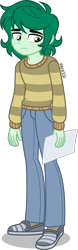 Size: 1250x4000 | Tagged: safe, artist:orin331, wallflower blush, equestria girls, clothes, equestria guys, freckles, high res, male, pants, paper, rule 63, sad, shoes, simple background, slouching, solo, sweater, transparent background, wallfire blush
