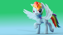 Size: 3840x2160 | Tagged: safe, artist:xppp1n, rainbow dash, pegasus, pony, 3d, blender, blender cycles, female, grin, lidded eyes, mare, raised hoof, raised leg, simple background, solo, wings
