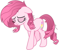 Size: 1035x880 | Tagged: safe, alternate version, artist:guruyunus17, derpibooru import, oc, oc only, oc:annisa trihapsari, earth pony, pony, alternate hairstyle, base used, earth pony oc, eyes closed, female, mare, messy mane, not rarity, pink body, pink hair, sad, simple background, solo, sorrow, sorry, transparent background, vector