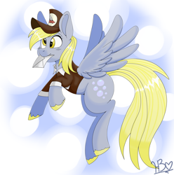 Size: 2464x2488 | Tagged: safe, artist:heartbeat420, derpibooru import, derpy hooves, pegasus, pony, clothes, envelope, female, high res, mailmare, mare, solo, spread wings, unshorn fetlocks, wings