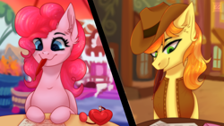 Size: 1920x1080 | Tagged: safe, artist:elektra-gertly, derpibooru import, braeburn, pinkie pie, earth pony, pony, appleloosa, braepie, clothes, commission, female, hat, letter, male, mare, mouth hold, perfume, ponyville, quill, shipping, stallion, straight, vest, writing